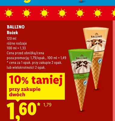 Lody rożek Ballino orzech laskowy promocja w Lidl