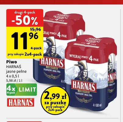 Piwo Harnaś 4-pak promocja w Intermarche