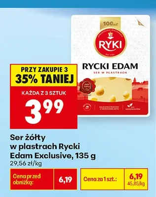 Ser żółty w plastrach Rycki Edam Exclusive promocja w Biedronka