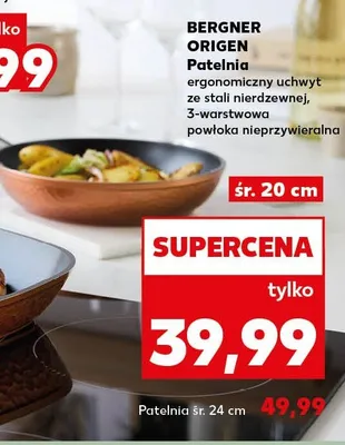 Patelnia BERGNER ORIGEN ergonomiczny uchwyt ze stali nierdzewnej 3-warstwowa powłoka nieprzywieralna śr. 24cm promocja w Kaufland