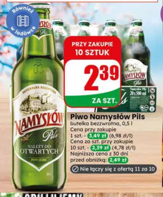 Piwo namysłów pils butelka bezzwrotna promocja w Dino