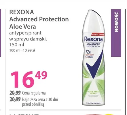 Antyperspirant w sprayu damski Advanced Protection Aloe Vera Rexona promocja w Hebe