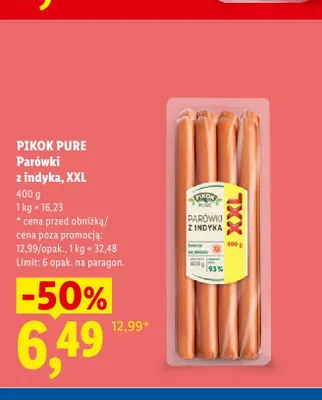 Parówki z indyka Pikok Pure XXL promocja w Lidl
