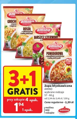 Zupa błyskawiczna Amino Grochowa z boczkiem i majerankiem promocja w Intermarche