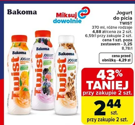 Jogurt do picia Twist 370ml różne rodzaje promocja w Carrefour Market