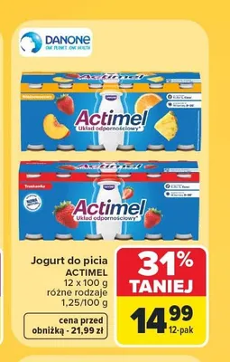Jogurt do picia Actimel truskawkowy 12-pak promocja w Carrefour Market