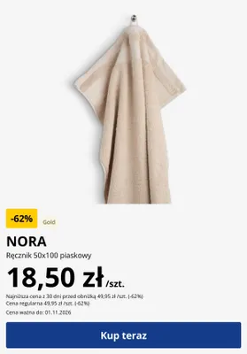 Ręcznik Nora 50x100 piaskowy promocja w Jysk