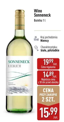Wino Sonneneck białe półsłodkie niemieckie promocja w Aldi