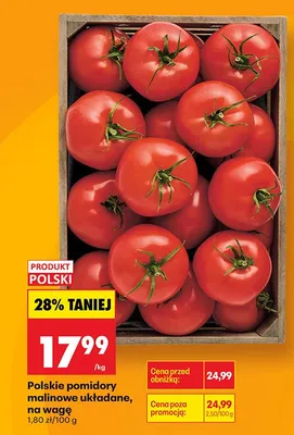 Pomidory malinowe ułożone, na wagę promocja w Biedronka