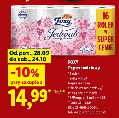 Papier toaletowy Foxy Jedwab 16-pak promocja w Lidl