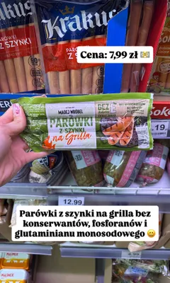 Parówki z szynki na grilla Madej Wróbel promocja w Dino