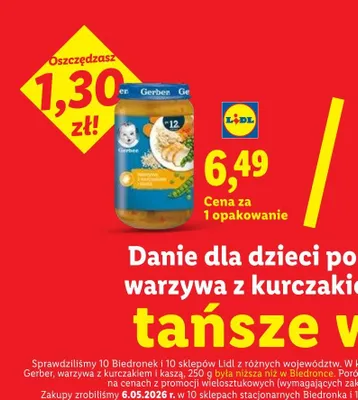 Danie dla dzieci po 12m-cu Gerber warzywa z kurczakiem i kaszą promocja w Lidl
