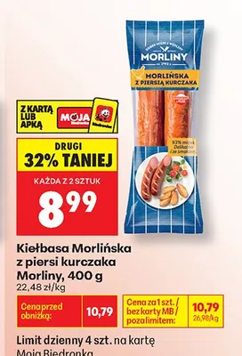 Kiełbasa Morlińska z piersi kurczaka Morliny promocja w Biedronka