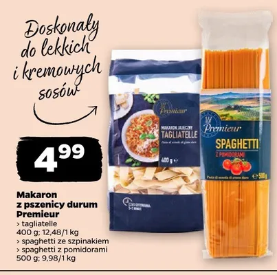 Makaron z pszenicy durum Premieur spaghetti z pomidorami promocja w Netto