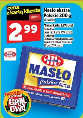 Masło ekstra Polskie Mlekovita bez dodatków promocja w TOPAZ