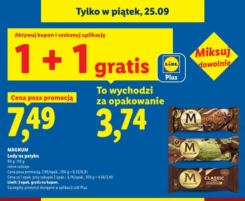 Lody na patyku Magnum Almond promocja w Lidl