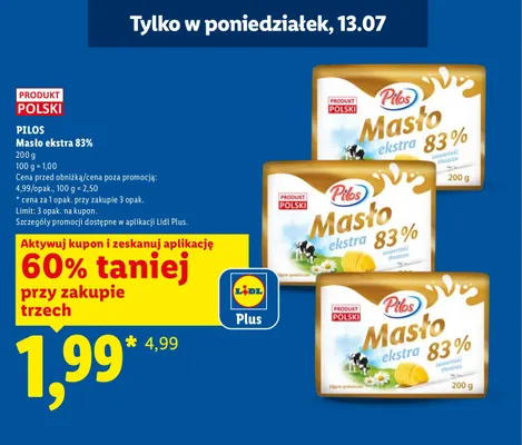 Masło ekstra 83% Pilos promocja w Lidl
