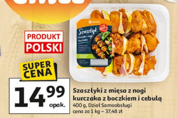 Szaszłyki z mięsa z nogi kurczaka z boczkiem i cebulą promocja w Auchan