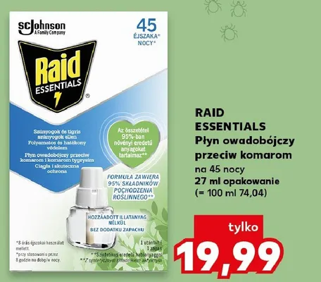Płyn owadobójczy przeciw komarom na 45 nocy Raid Essentials promocja w Kaufland