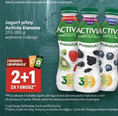 Jogurt pitny Activia Danone jagoda promocja w Delikatesy Centrum