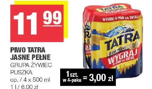 Piwo Tatra Jasne Pełne promocja w SPAR