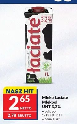 Mleko Łaciate UHT 3,2% promocja w Makro