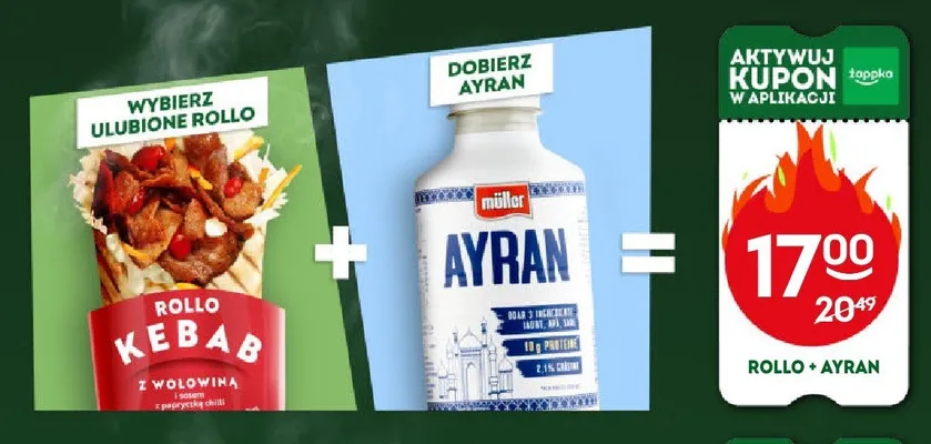 Zestaw Rollo kebab z wołowiną i Ayran Müller 0,5 l promocja w Żabka