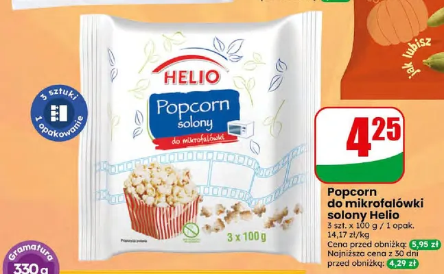 Popcorn do mikrofalówki solony Helio 3-pak promocja w Dino