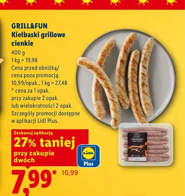 Kiełbaski grillowe cienkie Grill & Fun promocja w Lidl