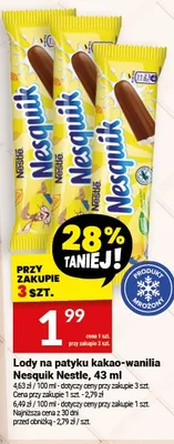 Lody na patyki kakao-wanilia Nesquik Nestlé promocja w Twój Market