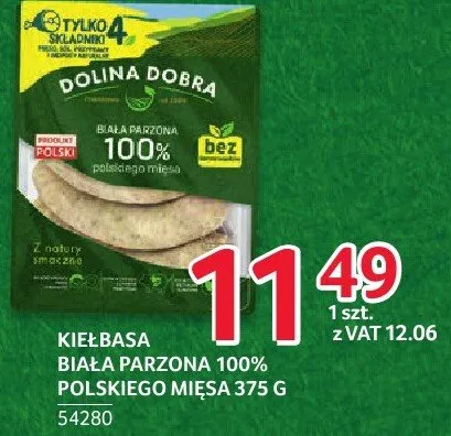 Kiełbasa biała parzona 100% polskiego mięsa Dolina Dobra 375 g promocja w Selgros