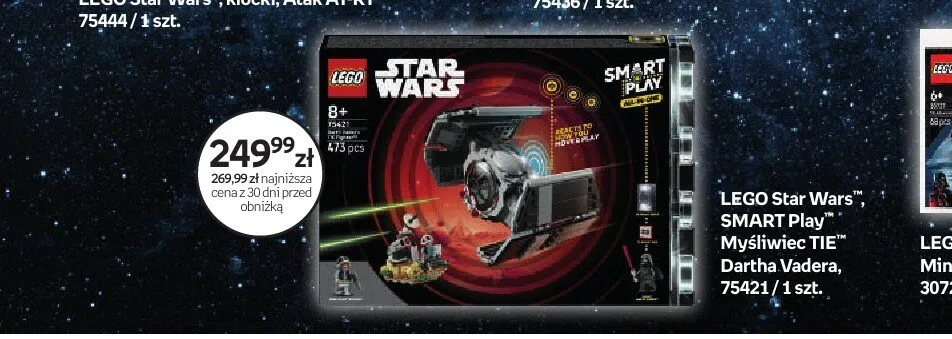 Klocki LEGO Star Wars SMART Play Myśliwiec TIE Dartha Vadera 75421 promocja w Empik