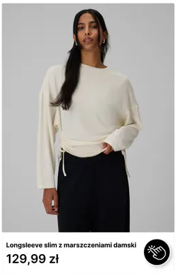 Longsleeve slim z marszczeniami damski promocja w 4F