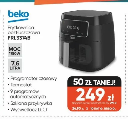 Frytkownica beztłuszczowa beko FRL3374B 1750W 7,6l promocja w Max Elektro