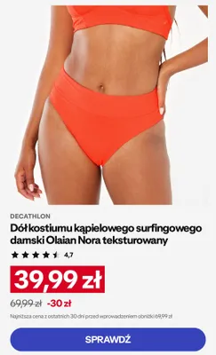 Dół kostiumu kąpielowego surfingowego damski Olaian Nora teksturowany promocja w Decathlon