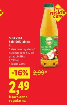 Sok 100% jabłko Solevita promocja w Lidl