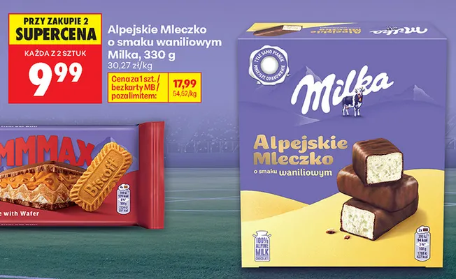 Alpejskie Mleczko o smaku waniliowym Milka promocja w Biedronka