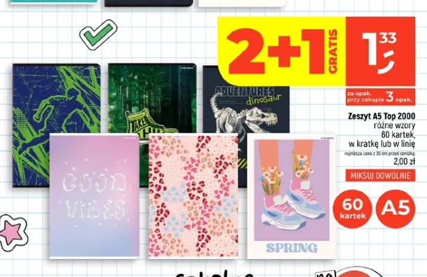 Zeszyt A5 w kratkę 60 kartek Top 2000 promocja w Dealz
