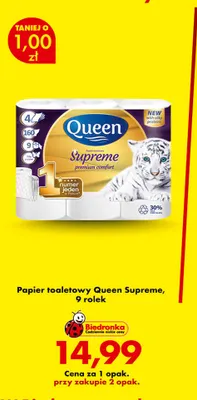 Papier toaletowy Queen Supreme 9-pak promocja w Biedronka