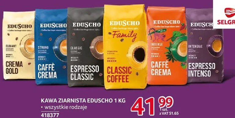 Kawa ziarnista Eduscho 1 kg wszystkie rodzaje promocja w Selgros