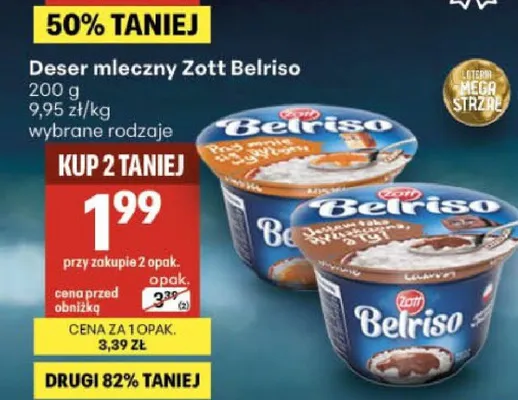 Deser mleczny Zott Belriso promocja w Delikatesy Centrum