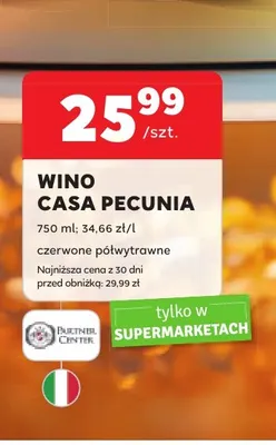 Wino czerwone Casa Pecunia półwytrawne promocja w Stokrotka