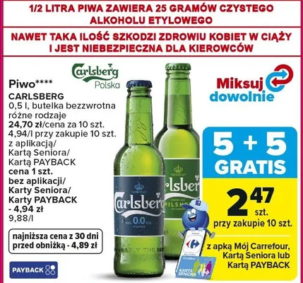 Piwo Carlsberg butelka bezwrotna promocja w Carrefour