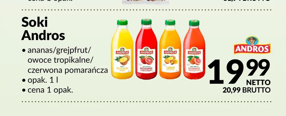 Sok Andros czerwona pomarańcza promocja w Makro