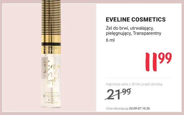 Żel do brwi utrwalający pielęgnujący Transparentny Eveline Cosmetics promocja w Rossmann