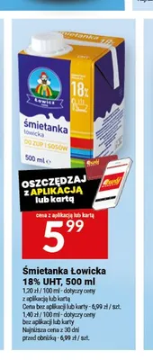 Śmietanka Łowicka 18% UHT promocja w Twój Market
