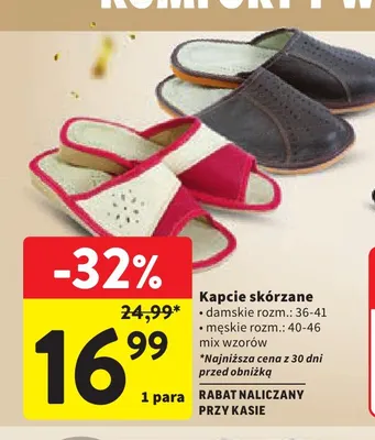 Kapcie skórzane promocja w Intermarche