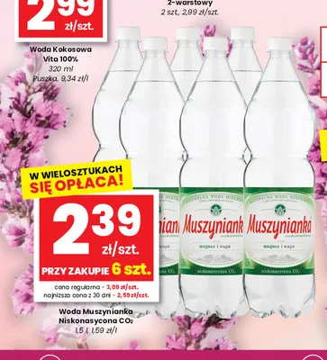 Woda mineralna gazowana Muszynianka niskonasycona CO2 promocja w emma MARKET