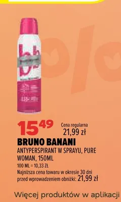 Antyperspirant w sprayu Pure Woman Bruno Banani promocja w Drogerie Natura