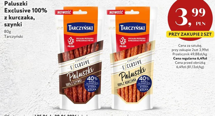 Kabanosy Exclusive Paluszki z szynki Tarczyński promocja w Market Point